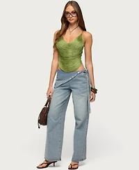 Edikted Womens Elenie Fringed Cowl Neck Top