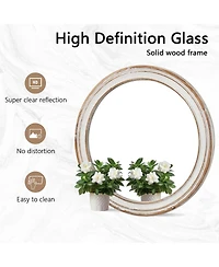 Laoties Round Farmhouse Wall Mirror, Wood