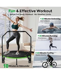 Bcan SP3 Foldable Mini Trampoline with U Shape Adjustable Foam Handle 40 Inch Adult Rebounder Trampoline Indoor Fitness Workout Max Load 330LBS