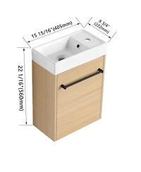 Sillysis 16 Inch Wall Mounted Bathroom Vanity with Ceramic Sink, Soft Close Door, Modern Floating Cabinet for Small Spaces