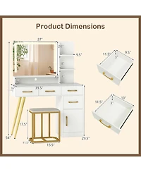 Volenca Lighted Vanity Set with Mirror, Adjustable Brightness, and Stool, 54-inches Tall