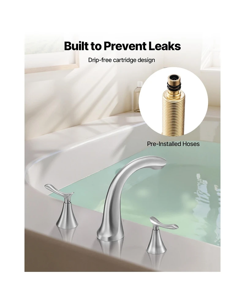 Phying Multipurpose Roman Tub Faucet Set Brushed Stainless Steel 3 Hole Deck Mount Gooseneck Waterfall Faucet