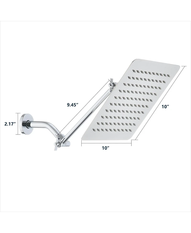 Phying 10 Inch Square Rainfall Shower Head High Pressure Stainless Steel Bath Shower Head Modern Fixed Mount Large Coverage Bathroom Shower