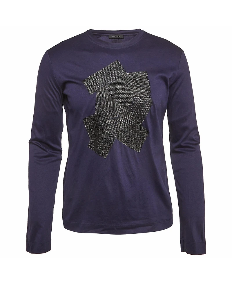 Pre-Owned Versace Men's Leather Applique Jersey T-Shirt