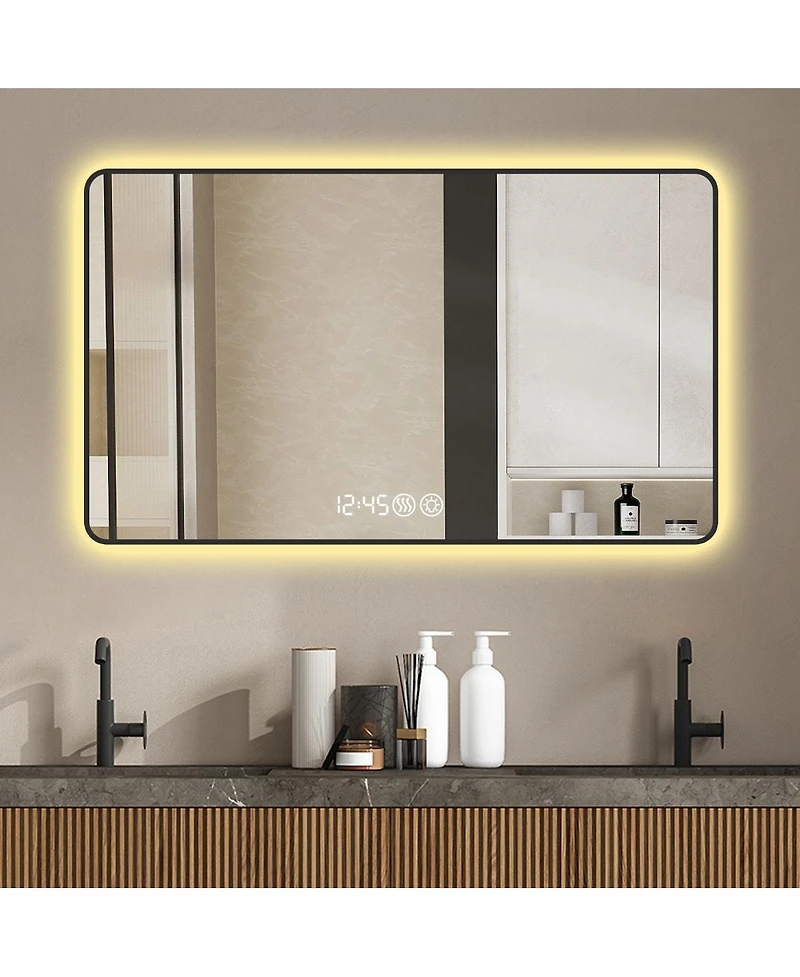 Laoties Modern Led Bathroom Vanity Mirror with Rounded Corners, Wall Mounted Lighted Anti-Fog Function