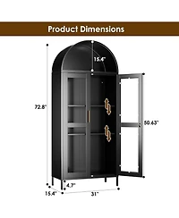 Boyel Living Metal Arched Display Cabinet with Lock, Glass Door Pantry Hutch and Bookshelf for Dining Room