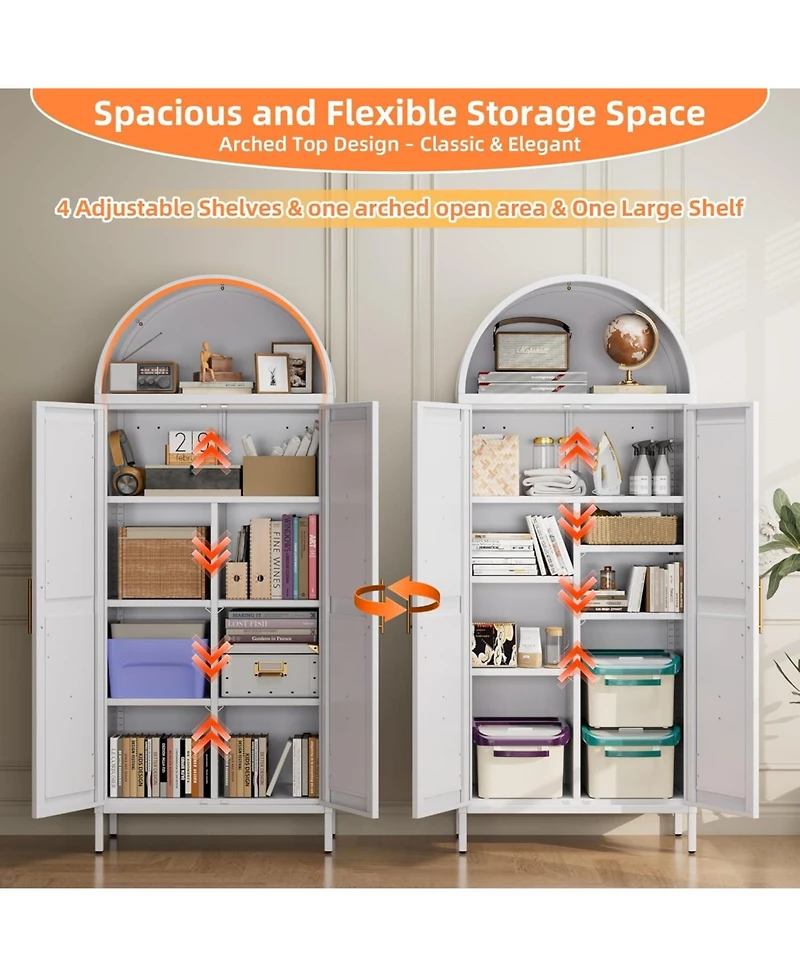 Boyel Living Metal Arched Storage Cabinet with Doors, Farmhouse Cupboard and Pantry with Adjustable Shelves