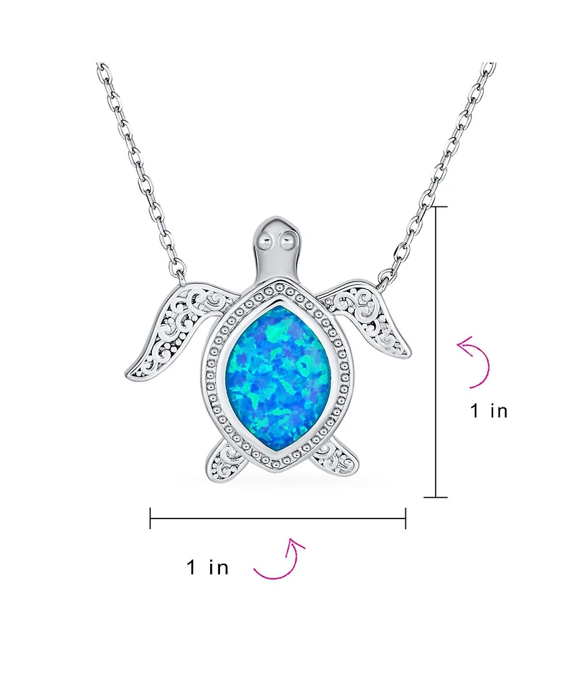 Bling Jewelry Sea Turtle Pendant Necklace Created Opal Inlay Nautical .925 Sterling Silver