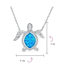 Bling Jewelry Sea Turtle Pendant Necklace Created Opal Inlay Nautical .925 Sterling Silver