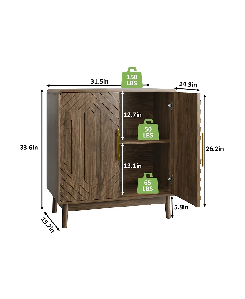 Boyel Living 31.5" Carved Sideboard Buffet Cabinet with Storage, 2-Door Accent Cabinet with Adjustable Shelves for Living Room, Kitchen and Entryway