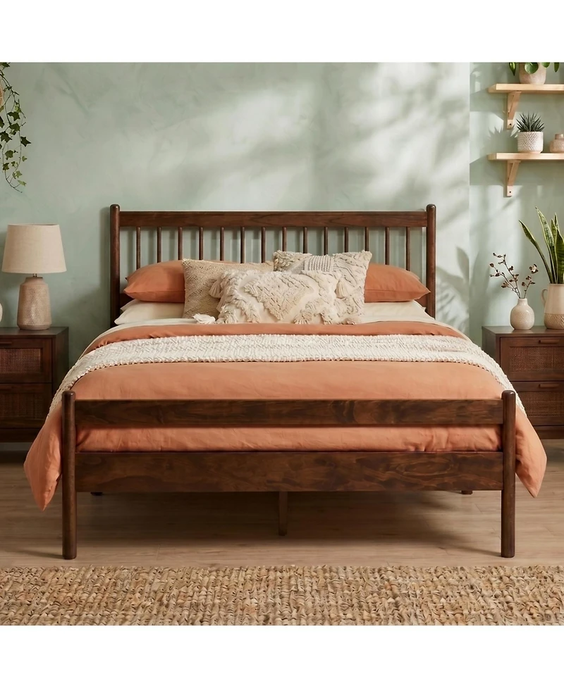 Rainsken Queen Bed Frame, with Headboard and Footboard, Pinewood Strengthened No Box Spring
