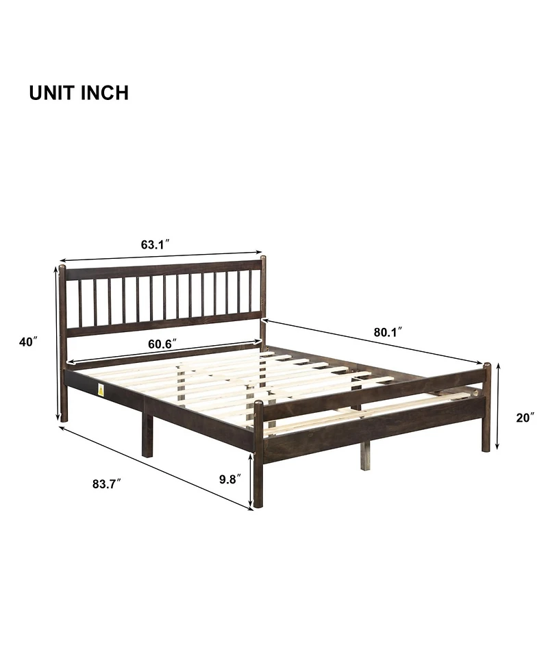 Rainsken Queen Bed Frame, with Headboard and Footboard, Pinewood Strengthened No Box Spring