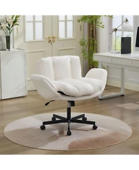 Rainsken Modern Chenille Swivel Office Chair, with Wheels and Outward-Folding Arms, Built-in Dynamic Airbag Lumbar Support,for Home Office, Apartment