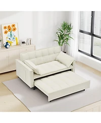 Rainsken 3 1 Convertible Sleeper Sofa Bed, with Toss Pillows, Pockets, Corduroy Loveseat Pull-Out Couch, for Small Apartment, Living Room, Office