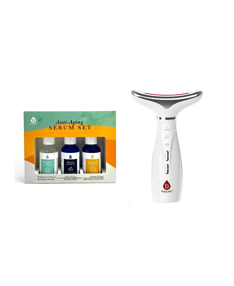 Pursonic 7 in 1 Facial Therapy Device and Anti Aging Serum Bundle