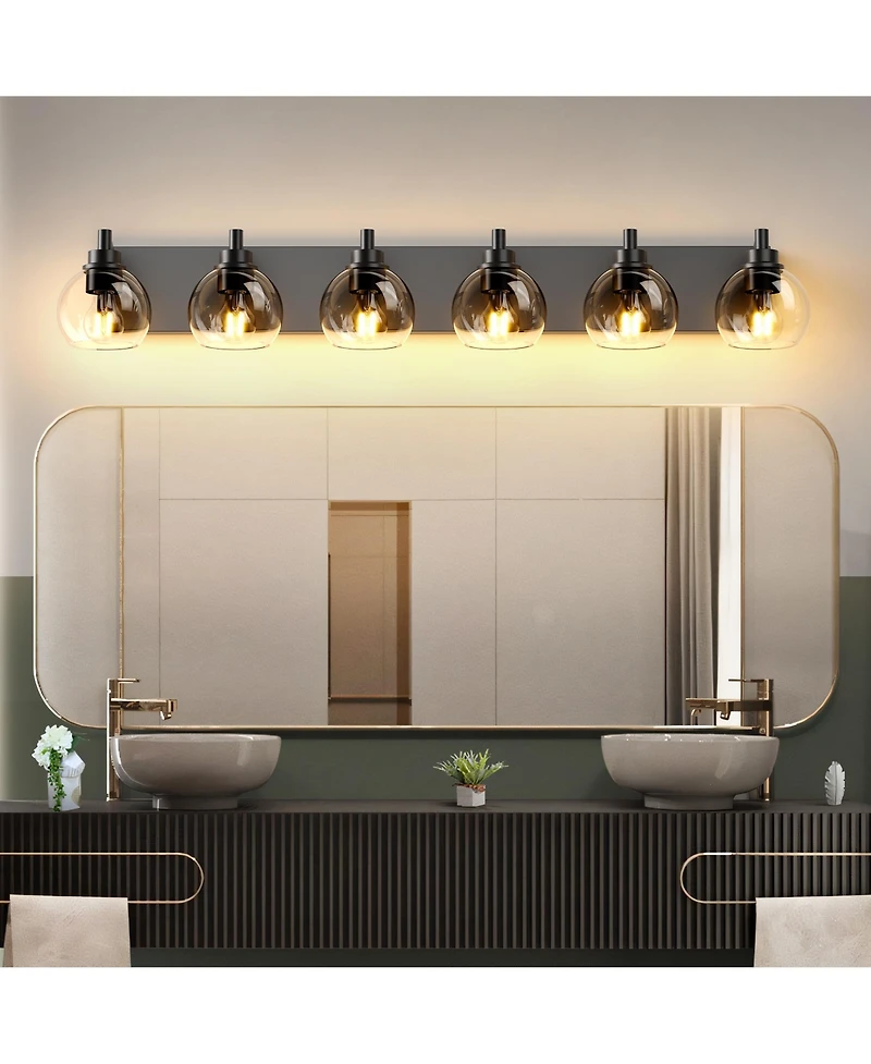 Midola Farmhouse Bathroom Vanity Light Fixtures, 6-Light Over Mirror, Rustic Sconces Wall Lighting with Glass Shade for Living Room, Bedroom, Hallway
