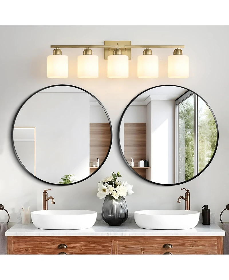 Midola 5-Light Modern Bathroom Vanity Light Fixture with Frosted Glass Shades for Wall Mount Over Mirror