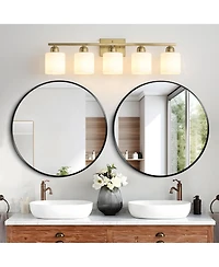 Midola 5-Light Modern Bathroom Vanity Light Fixture with Frosted Glass Shades for Wall Mount Over Mirror
