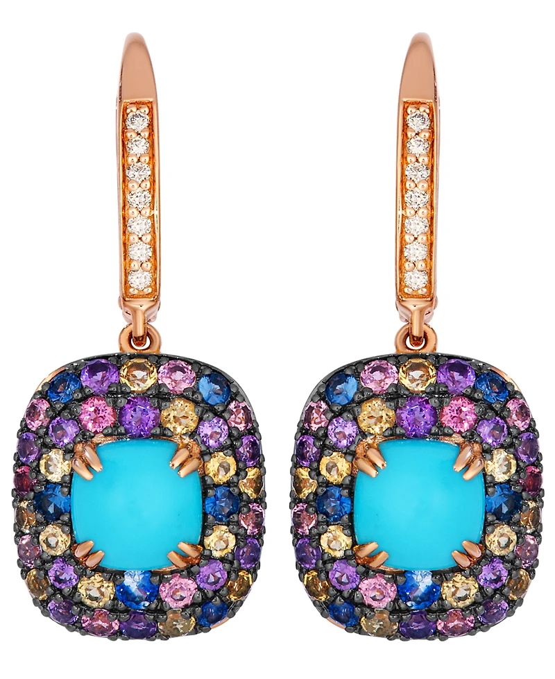 Le Vian Robin's Egg Blue Turquoise Cushion Cut, Multi-Gemstone (2-7/8 ct. t.w.) & Nude Diamond (1-1/10 ct. t.w.) Drop Earrings in 14k Strawberry Gold