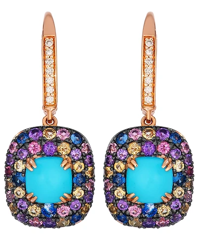 Le Vian Robin's Egg Blue Turquoise Cushion Cut, Multi-Gemstone (2-7/8 ct. t.w.) & Nude Diamond (1-1/10 ct. t.w.) Drop Earrings in 14k Strawberry Gold