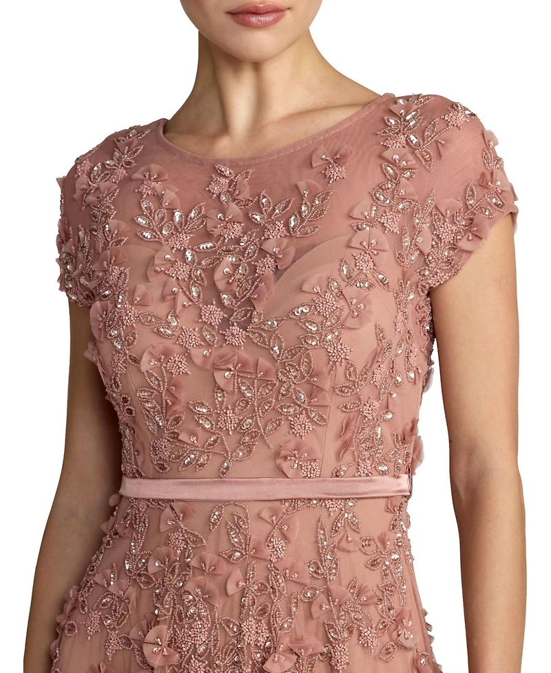 Mac Duggal Women's Floral Embellished Cap Sleeve Midi Dress
