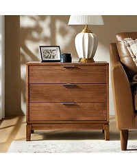 Hulala Home William Mid-Century Modern 28"W 3-Drawer Fluted End Table with Charging Station