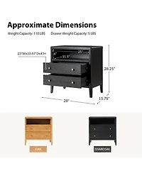 Hulala Home Sanctis Modern 2-Drawer 28"W Solid Wood End Table with Built-in Power Outlet
