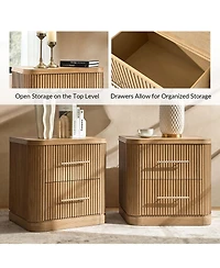 Hulala Home Bertram Modern 26''W 2-Drawer Fluted End Table with Built-in Power Strip
