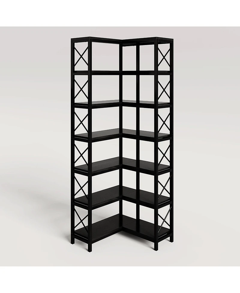 Slickblue Corner Bookcase with 7 Open Storage Shelves