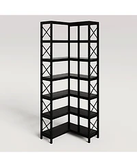 Slickblue Corner Bookcase with 7 Open Storage Shelves