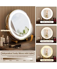 Slickblue Bedroom Makeup Vanity Desk with Lighted Mirror and Storage Drawers