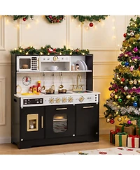 Slickblue Kids Wooden Kitchen Playset with Realistic Lights Sounds