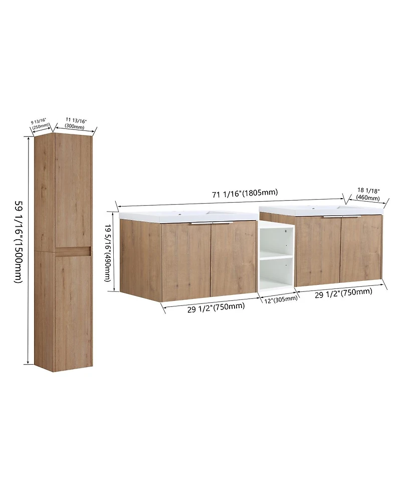 Sillysis Modern Wall Mounted Double Sink Bathroom Vanity Set
