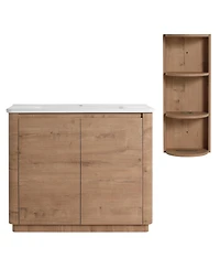 Sillysis Modern Bathroom Vanity Set with Storage Shelf, Freestanding Plywood Cabinet, Ceramic Sink, Soft Close Doors