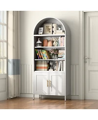 Boyel Living Arched Bookcase Cabinet with Glass Doors, Modern Farmhouse Display Shelf and Open Storage Hutch