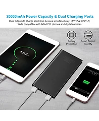 Gonez 20000mAh Ultra-Thin Portable Charger Power Bank, Dual Output External Battery Pack with Led Flashlight for Phone Travel Use