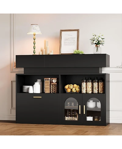 homfan Coffee Bar Cabinet,Kitchen Storage Cabinet with 3 Drawers,Sideboard Buffet Cabinets Ajustable Shelf