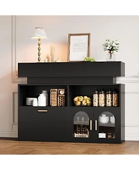 homfan Coffee Bar Cabinet,Kitchen Storage Cabinet with 3 Drawers,Sideboard Buffet Cabinets Ajustable Shelf