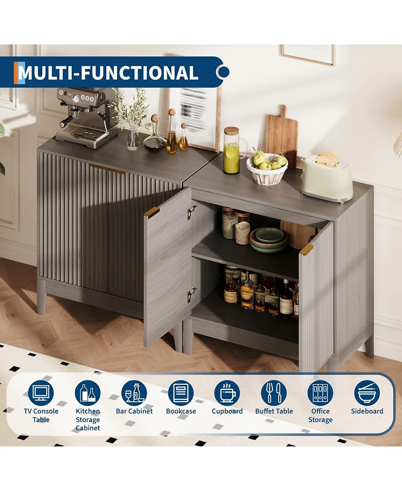 homfan Modern Fluted Sideboard Buffet Cabinet, 31.5 Inch Wooden Storage Cabinet with Doors and Adjustable Shelf