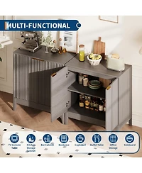 homfan Modern Fluted Sideboard Buffet Cabinet, 31.5 Inch Wooden Storage Cabinet with Doors and Adjustable Shelf