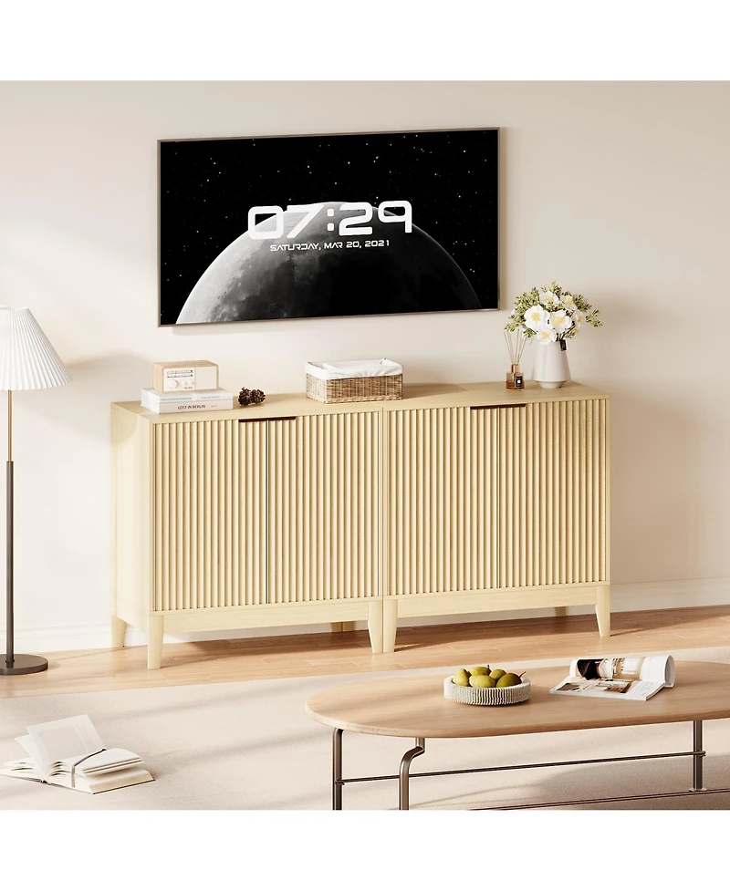 homfan Modern Fluted Sideboard Buffet Cabinet, 31.5 Inch Wooden Storage Cabinet with Doors and Adjustable Shelf