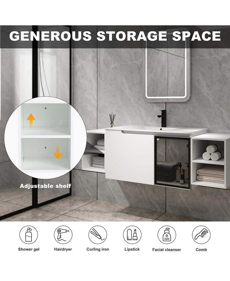 Sillysis Wall Mounted Bathroom Vanity with Ceramic Sink, Modern Floating Plywood Cabinet