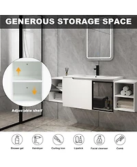 Sillysis Wall Mounted Bathroom Vanity with Ceramic Sink, Modern Floating Plywood Cabinet