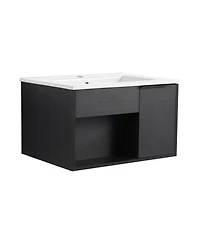 Sillysis Wall Mounted Bathroom Vanity with Ceramic Sink, Soft Close Door, Open Shelf Storage