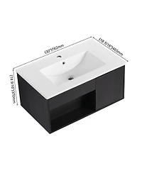 Sillysis Wall Mounted Bathroom Vanity with Ceramic Sink, Soft Close Door, Open Shelf Storage