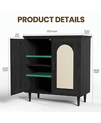 homfan 2 Piece Farmhouse Rattan Sideboard Buffet Cabinets, 35.2 Inch Compact Accent Table with Single Door and Adjustable Shelves for Entryway