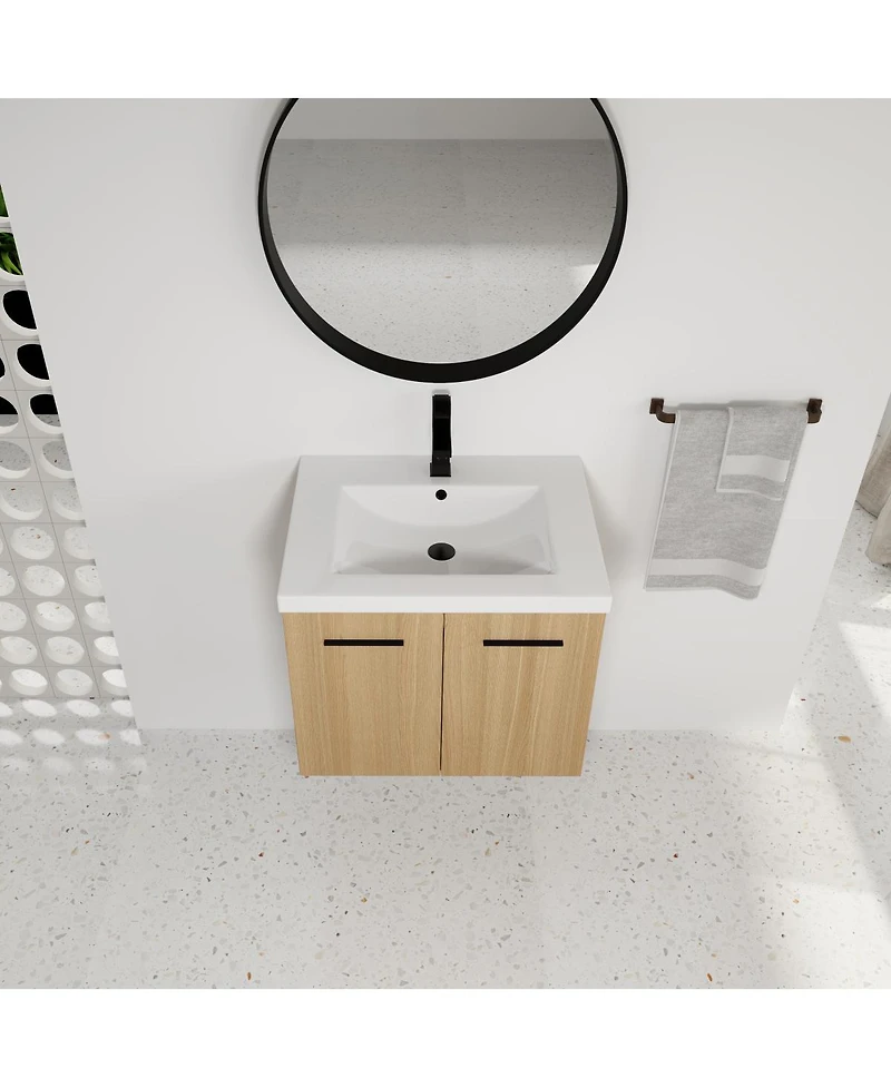 Sillysis 24 Inch Wall Mounted Bathroom Vanity Cabinet with Resin Sink Top, Soft Close Doors, Space Saving Design for Small Bathrooms