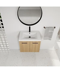 Sillysis 24 Inch Wall Mounted Bathroom Vanity Cabinet with Resin Sink Top, Soft Close Doors, Space Saving Design for Small Bathrooms
