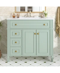 Sillysis 36" Bathroom Vanity with Ceramic Sink and Tilt-Out Drawer, Soft-Close Doors, Freestanding Classic Modern Storage