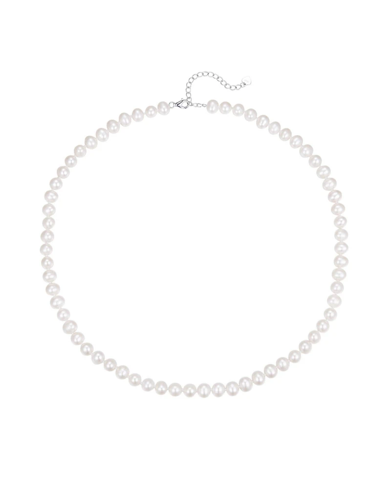 Miss Circle Women Freshwater Pearls Necklace with White Gold Vermeil
